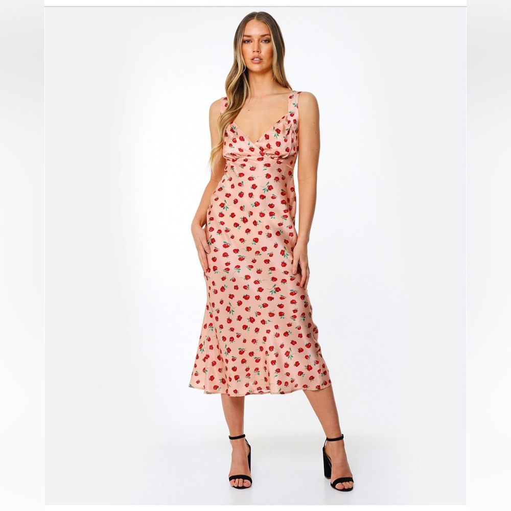 RIXO Shantel Vintage MIDI Rose Print Silk Dress sz M EUC